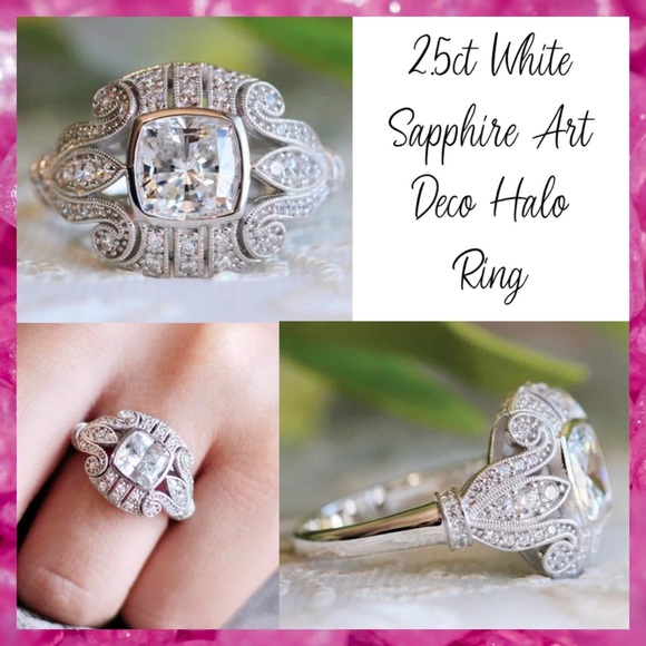 Fashion Jewelry Jewelry - Stunning 2.5ct White Sapphire Art Deco Filigree Halo Ring